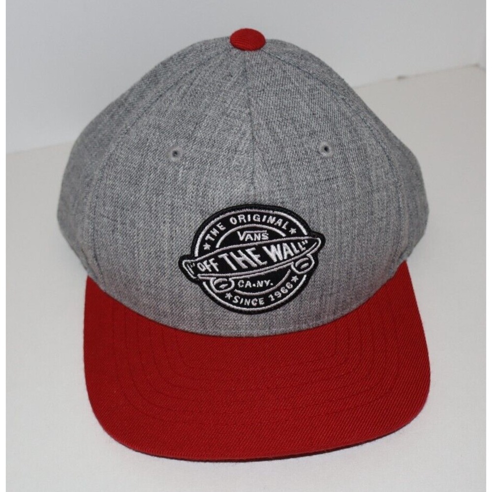 VANS Gray & Red "Off the Wall" Wool Baseball Hat Cap Snapback ONE SIZE
